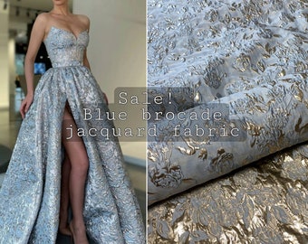 Blue brocade fabric 3d Texture rose brocade fabric Silver flowers jacquard fabrics  Floral jacquard fabric Width 59 inc Babe Blue jacquard