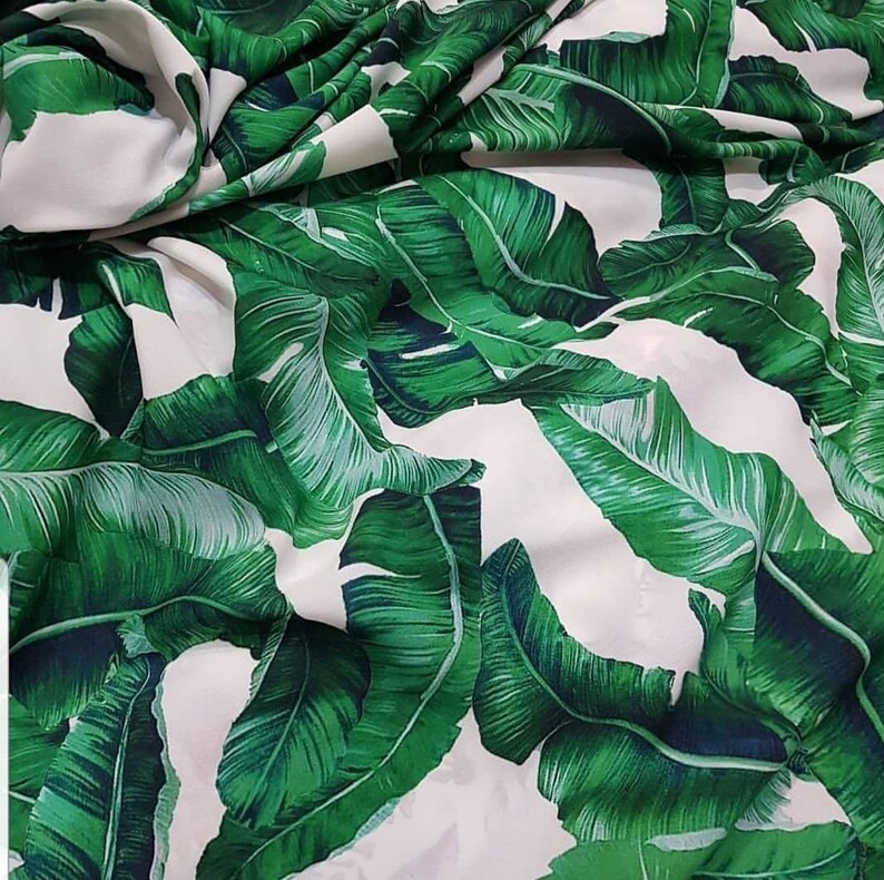 Tropical Palm Leaves Pattern Polyester Fabric Width Etsy