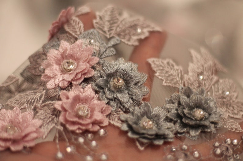 3d gris encaje tela 3d rosa bordado perla y cuentas 3d ...