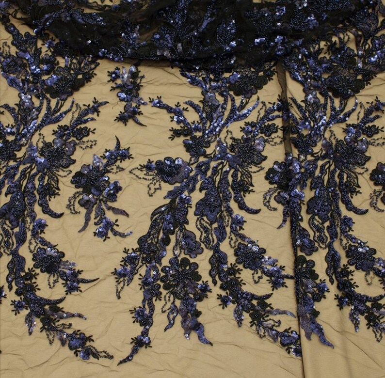 Red Embroidered Lace Fabric Navy Blue Beaded Lace Fabrics Etsy UK