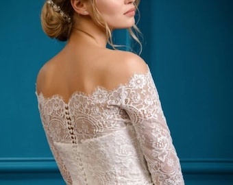 Wedding lace bolero, Bridal bolero jacket, Off shoulder Bridal lace bolero, Bridal Cover-up, White wedding dress lace jacket, 3/4 sleeve top