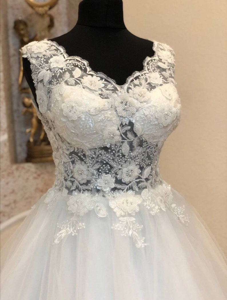 Ivory Sleeveless Lace Wedding Dress Bridal Lace Dress With Etsy