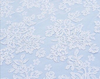 3 yards Off white french lace with corded Off white Fabric lace for bridal dress Corded chantilly lace corded  fabric Chantilly by the yard