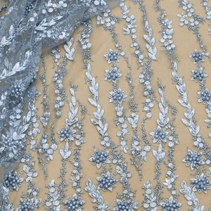 3D Beaded lace fabric Fashionable 3d  flower fabric lace for gown dress Higher Luxury quality lace fabric with beads Fabric by the yard 53in