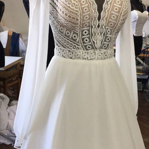 Bohemian wedding dress with long sleeves /Ivory Corset Wedding dress Lace beach wedding dress Custom size  bridal gown White boho dresses