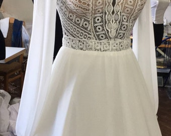 Bohemian wedding dress with long sleeves White Wedding dress Lace beach wedding dress Custom size  bridal gown White boho dresses