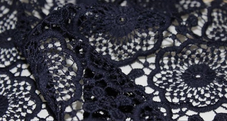 Coupon De Tissu Dentelle Coton Marine - 6 Pièces De 50x140 Cm, Neuf Pour Couture