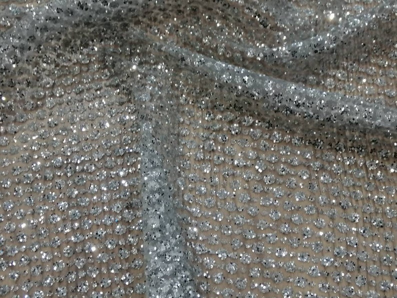1 yard Silver Glitter Mesh Fabric Silver glued glitter sparkle Etsy