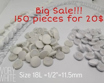 150pc Bridal buttons 7/16" (12mm),White wedding buttons, Ivory covered buttons, Satin buttons for wedding dress, Ivory Bridal buttons, 18L