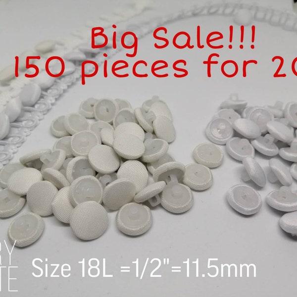 150pc Bridal buttons 7/16" (12mm),White wedding buttons, Ivory covered buttons, Satin buttons for wedding dress, Ivory Bridal buttons, 18L