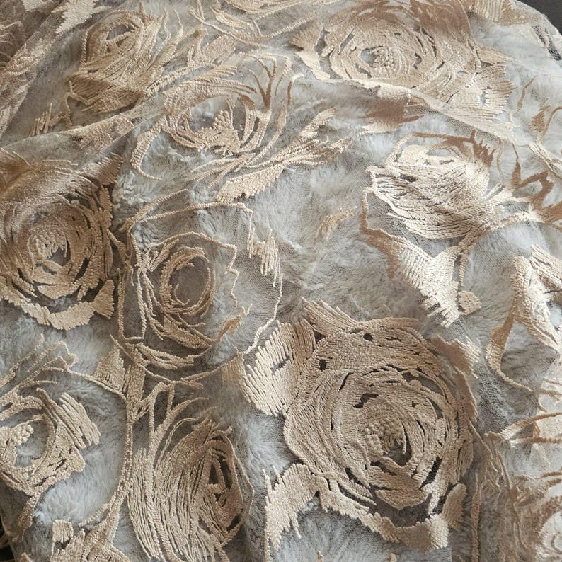 Cappuccino Embroidery rose lace Rose lace fabric Cappuccino wedding lace Cappuccino bridal lace Cappuccino lace by the 1 yard Wedding fabric image 19