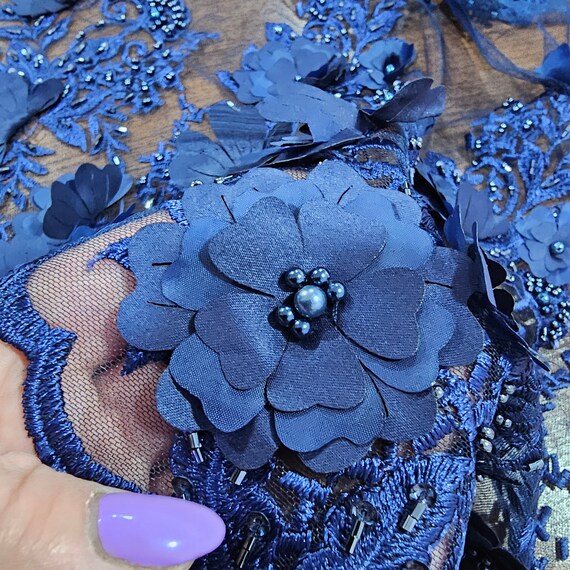 green emerald velvet dress Blue Embroidery Daisy Lace Neck Maxi Dress, Blue / Xs main image 0