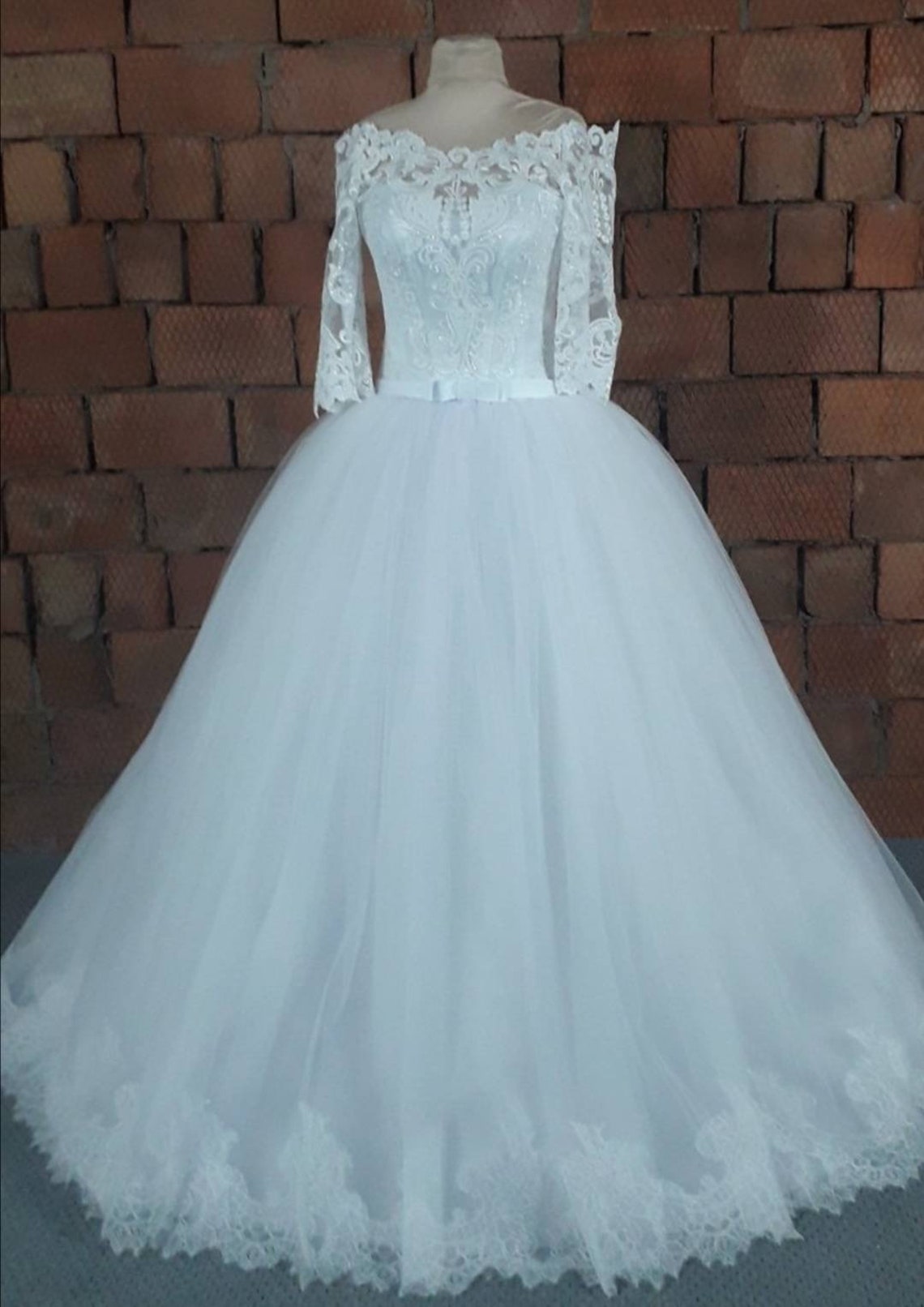 White Wedding Dress Long Sleeves Bridal Dress Lace Appliques - Etsy