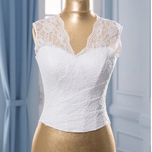 Corset Wedding Separate, White wedding Corset Lace corset neckline white wedding top Bridal top separate Wedding bodice corset  wedding  top