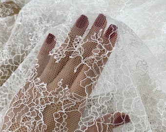 Ivory chantilly lace fabric Ivory wedding lace fabric French lace lace fabric Ivory bridal flowers lace fabric By the yard boho fabric lace