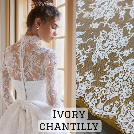 Ivory chantilly fabric lace without cord Ivory bridal lace 1 yard wedding  lace fabric Chantilly lace fabric Fashion lace for luxury dress