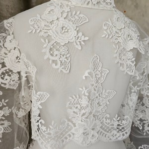 White wedding lace bolero with sleeves, White lace bolero,Ivory Bridal jacket, Bridal lace wedding bolero, Bolero for wedding dress image 10