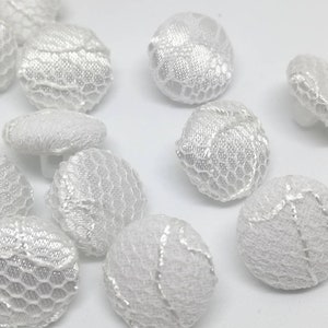 White lace satin buttons, Satin covered buttons, Wedding buttons, White bridal buttons, Dress buttons, Satin button, buttons, fabric buttons