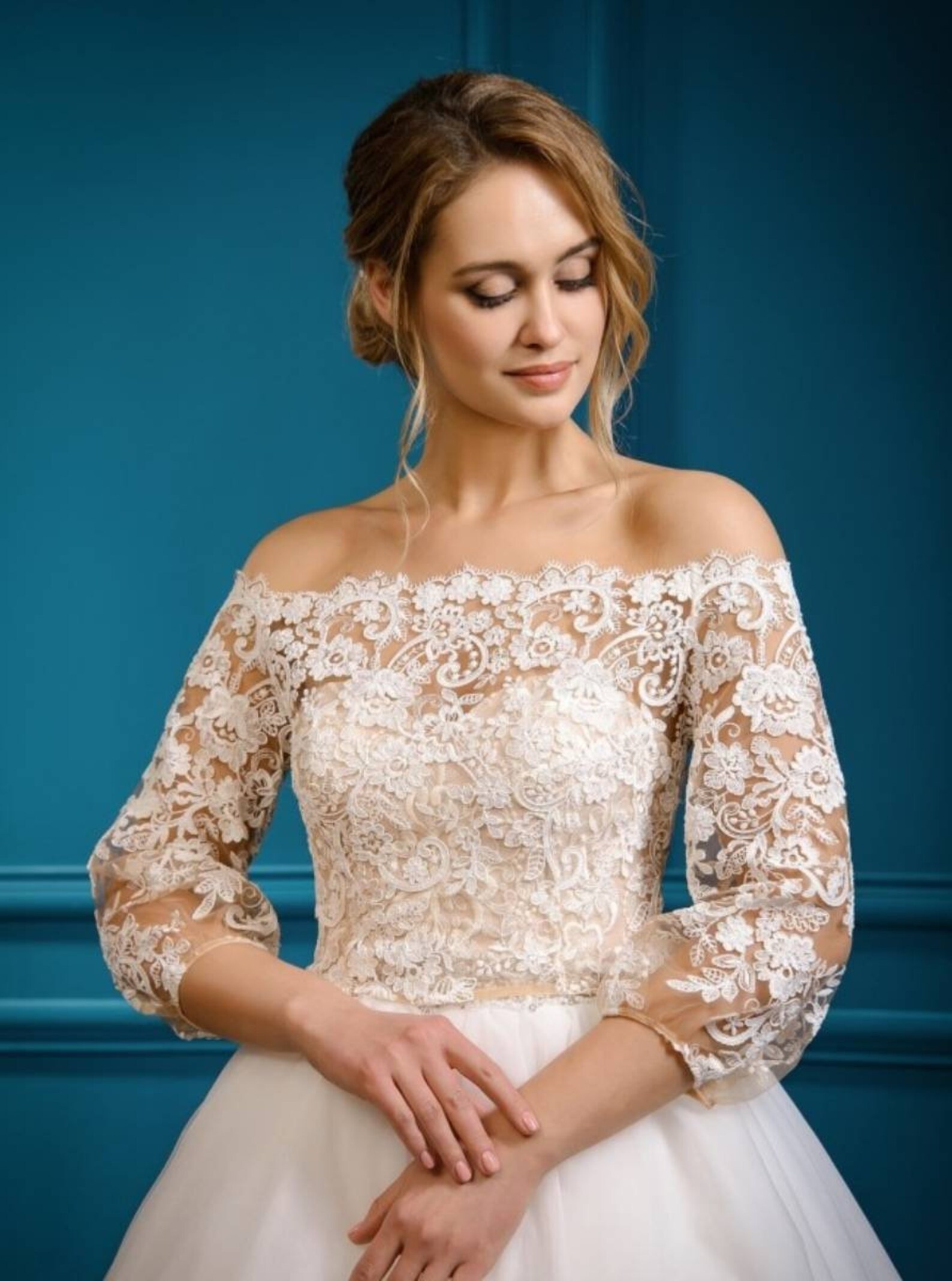 Off Shoulder Bridal Lace Bolero With Long Sleeve Bridal Jacket Etsy