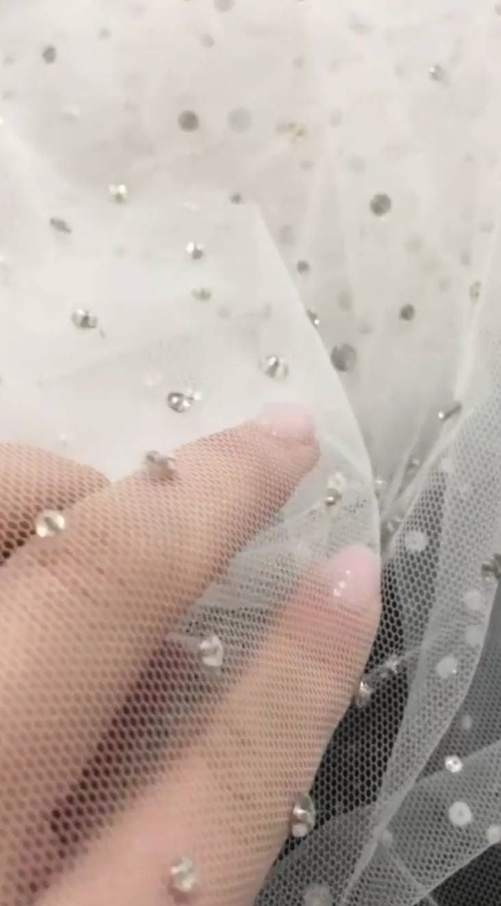 1 Yard Tulle With Rhinestones Sparkle Lace Fabric 3d Tulle Etsy