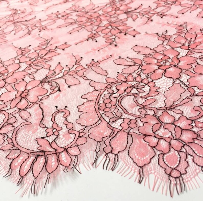 1 Yard Pale Pink French Lace Embroidery Bridal Lace Wedding Etsy