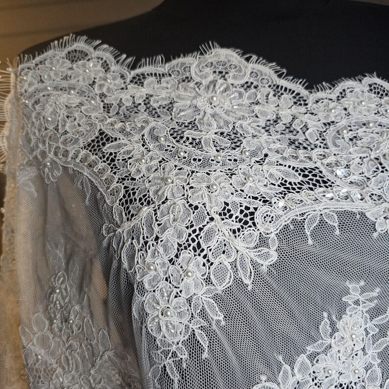 Ivory embroidered Chantilly lace with beads Ivory bridal lace wedding lace fabric Ivory corded lace Chantilly lace cord lace image 18