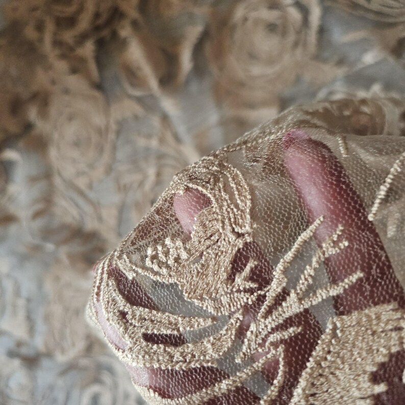 Cappuccino Embroidery rose lace Rose lace fabric Cappuccino wedding lace Cappuccino bridal lace Cappuccino lace by the 1 yard Wedding fabric image 9