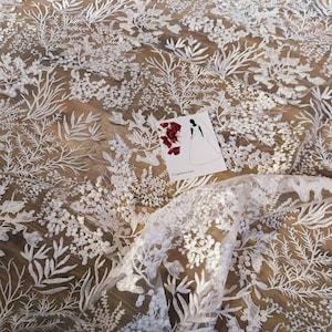 Ivory &quot;Mimosa&quot;  lace fabric Wedding lace fabric Flowers embroidery fabric lace Mimosa Soft fabric for wedding dress By the yard Bridal tulle