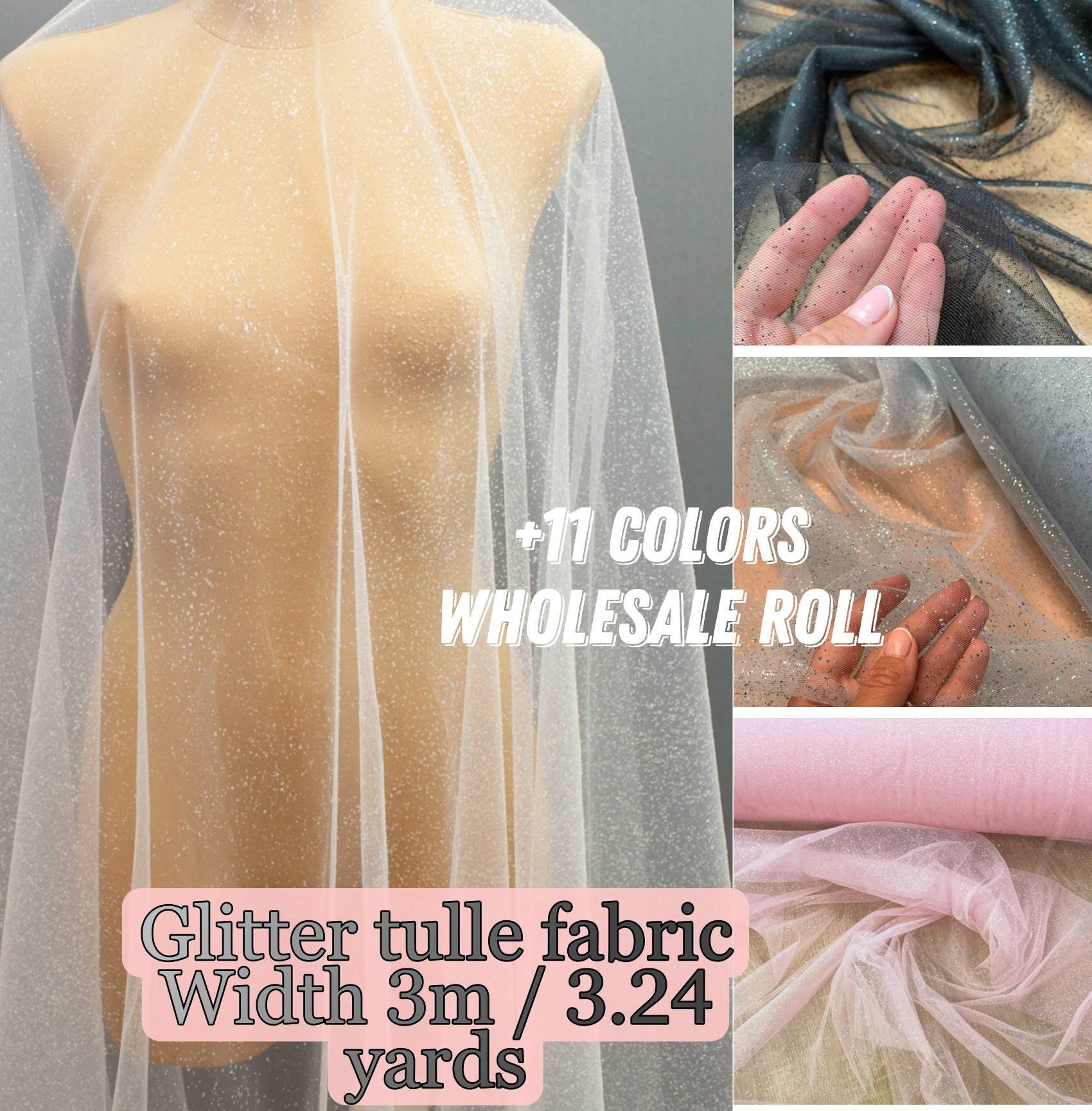 Wholesale Rainbow Glitter Netting Fabric Sparkling Tulle Roll 
