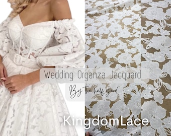 Wedding Organza Jacquard fabric Ivory Bridal Floral Organza fabric Jacquard fabric by the yard Bridal dress organza Flowers organza fabric