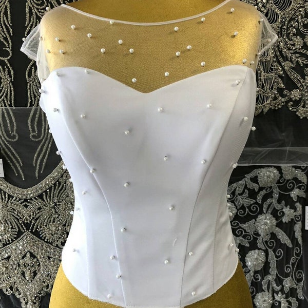 White Bridal corset with mesh beads Wedding corset for dress  Detail for wedding dress Bridal separates Wedding dress UP  Wedding dress