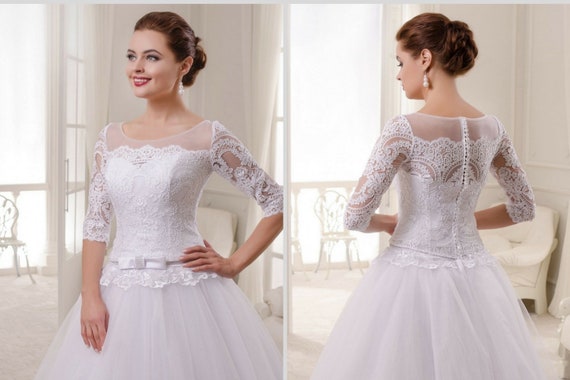 Lace Wedding Bridal Evening 3 4 Sleeved Bolero Jacket Corded Etsy