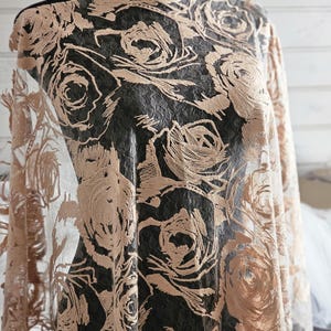 Cappuccino Embroidery rose lace Rose lace fabric Cappuccino wedding lace Cappuccino bridal lace Cappuccino lace by the 1 yard Wedding fabric image 17