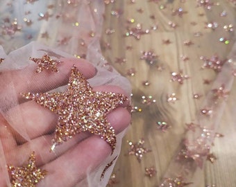 Glitter "Stars" tulle fabric Sparkle lace fabric on the tulle fabric Mesh fabric  Black Tulle fabric Transparent fabric By the yard fabrics