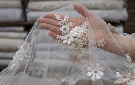Tela de encaje 3d para vestido de novia Encaje de flores 3d de - Etsy México Tela de encaje 3d para vestido de novia Encaje de flores 3d de - Etsy México