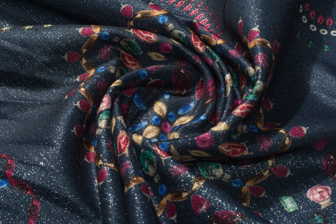 Cotton Jacquard Fabric With Lurex Navy Cotton Jacquard Fabric Etsy