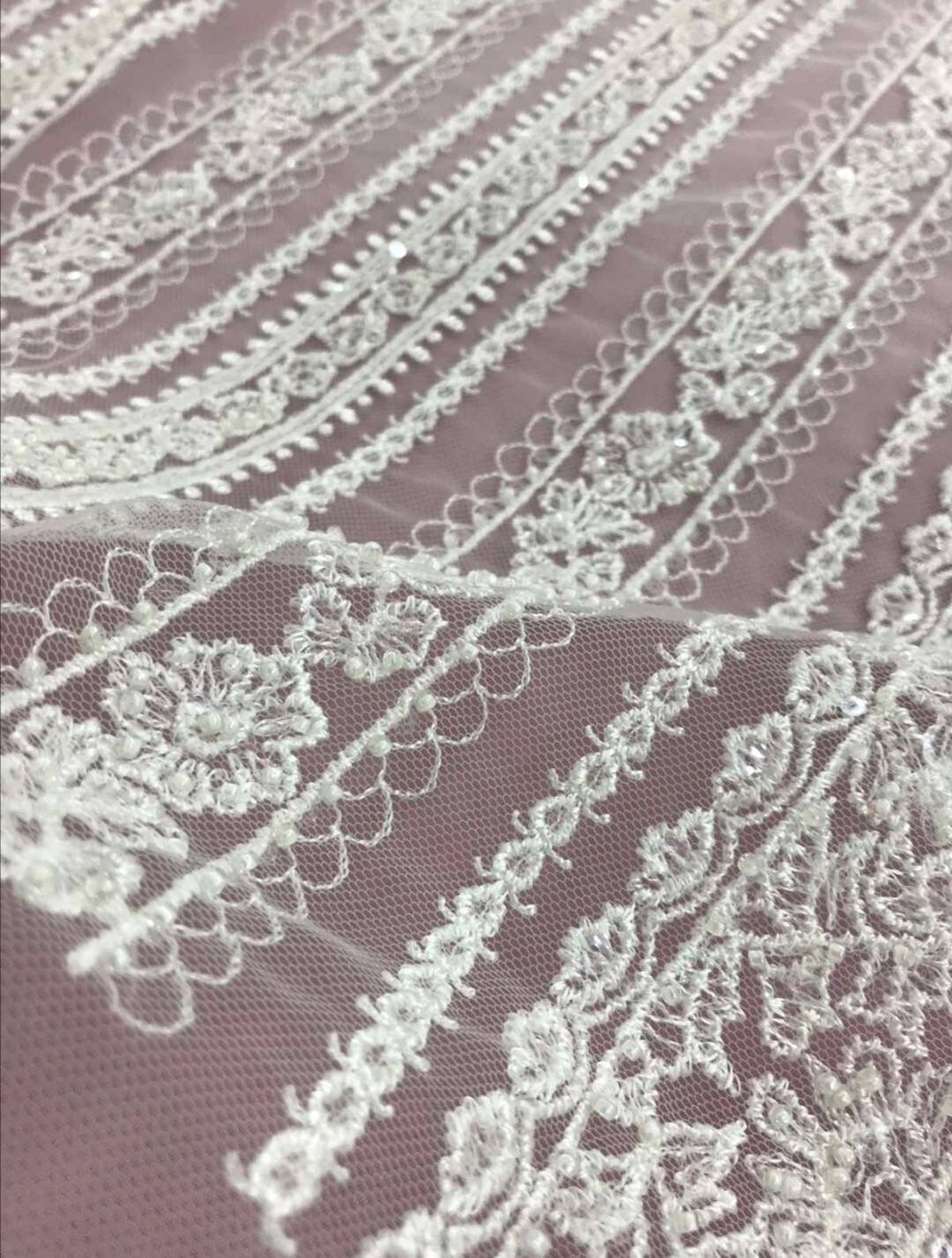 3D Ivory Geometric Bridal Lace Fabric Couture Fabric Lace for | Etsy