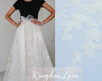 Ivory floral bridal fabric lace Ivory Embroidered sequins wedding fabric Ivory couture fabric lace Sequins Wedding Lace fabric by the yard