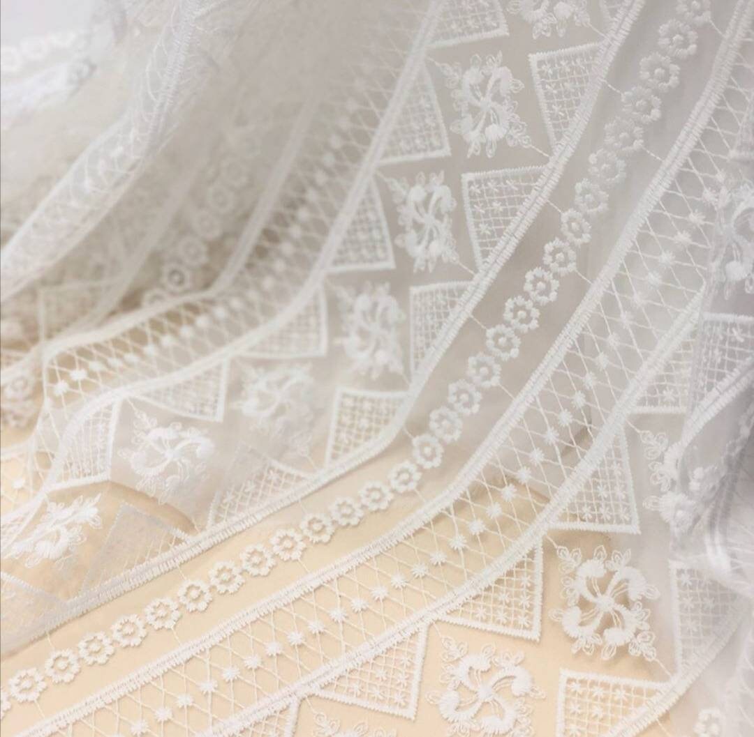 Designer Geometrical Bridal Lace Fabric By The Yard