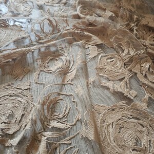 Cappuccino Embroidery rose lace Rose lace fabric Cappuccino wedding lace Cappuccino bridal lace Cappuccino lace by the 1 yard Wedding fabric image 13