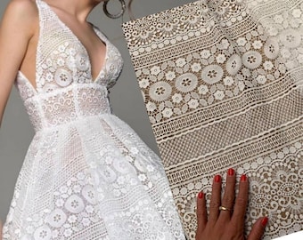 Off white boho Bridal lace fabric White guipure wedding lace fabric Alencon lace fabric for the wedding dress African fabric for bridal 1 yd