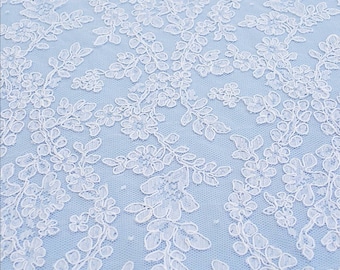 3 yards Off white french lace with corded Off white Fabric lace for bridal dress Corded chantilly lace corded  fabric Chantilly by the yard