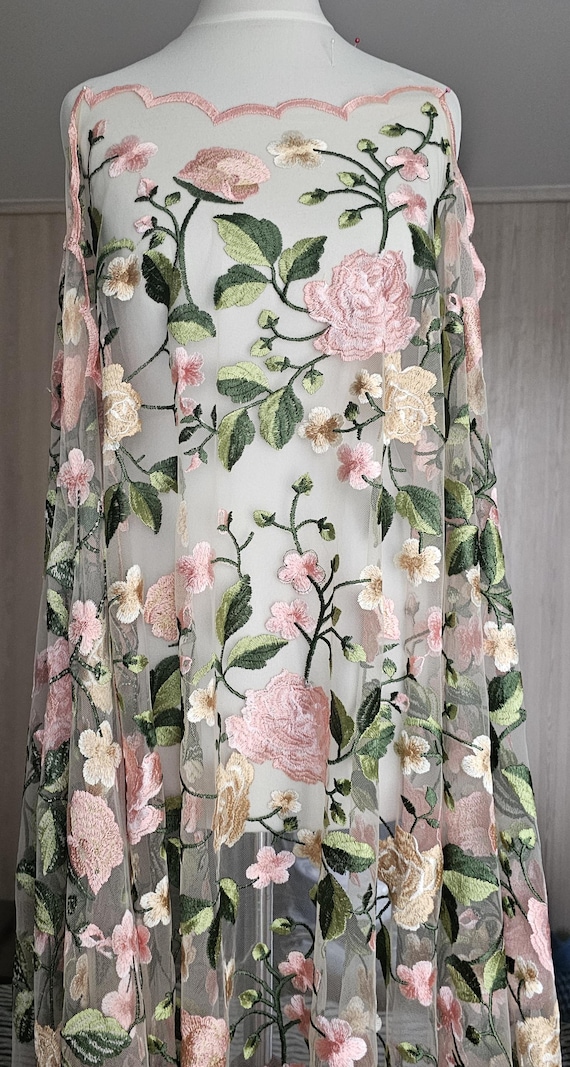 Pink Embroidered Rose Fabric Lace/ Floral Mesh Fabric for Evening Dress/by  the Yard Lace Fabric - Etsy Israel