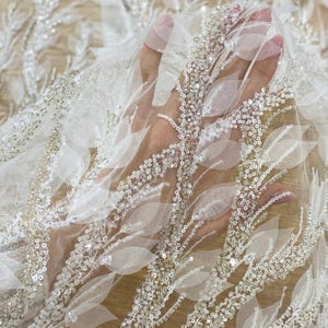 3D Ivory Lace Fabric Twig Wedding lace fabric collection 2025 Kupon jednostronny Haftowana koronkowa tkanina na suknię ślubną Szerokość 51" cięte na wymiar