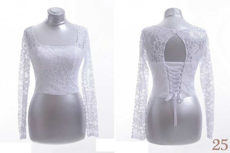 White Wedding Corset With Long Lace Sleeves Separates Wedding Etsy