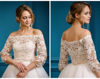 Off boléro en dentelle de mariée épaule avec longues manches veste de mariée mariée boléro shrug couverture mariage en dentelle mariage bolero mariée haut