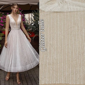 Sparkle Strip glitter fabric lace New design glitter tulle  fabric lace with glitter covered Ivory Wedding glitter tulle dress By the yard