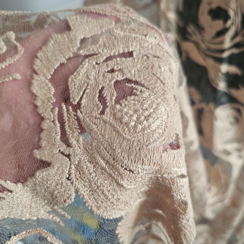 Cappuccino Embroidery rose lace Rose lace fabric Cappuccino wedding lace Cappuccino bridal lace Cappuccino lace by the 1 yard Wedding fabric image 12