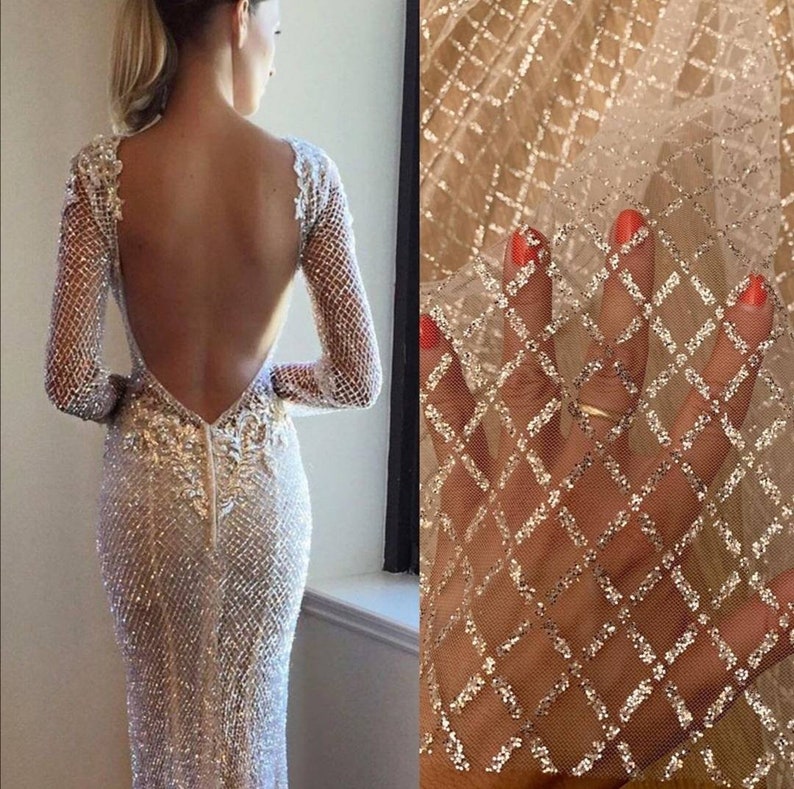 White Bridal mesh fabric Glitter tulle lace fabric Sparkle Etsy