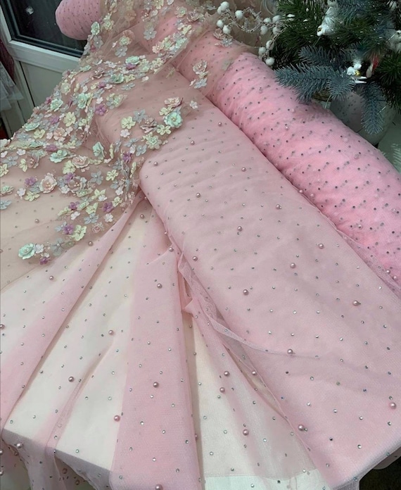 1 yarda con tela de encaje de pedrer a 5 colores 3d malla tela de